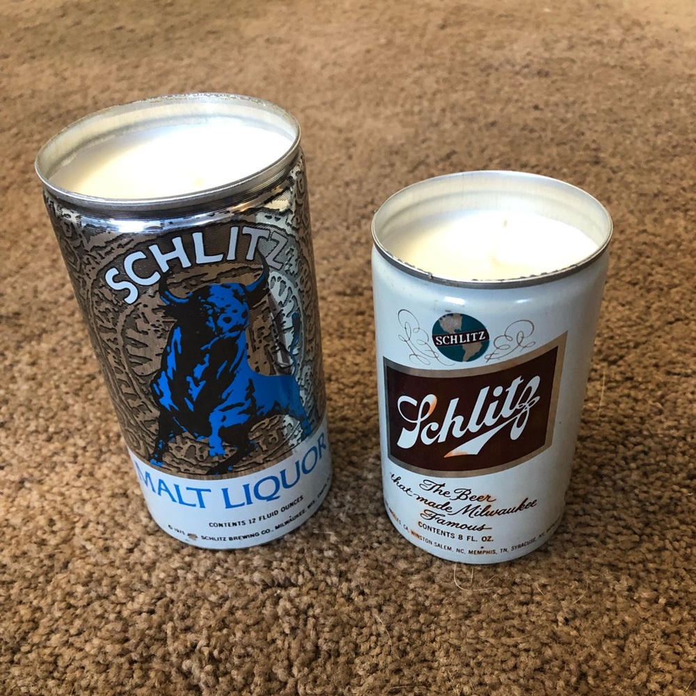 Vintage beer can candles set of 2. Handmade with soy wax with a hint of vanilla